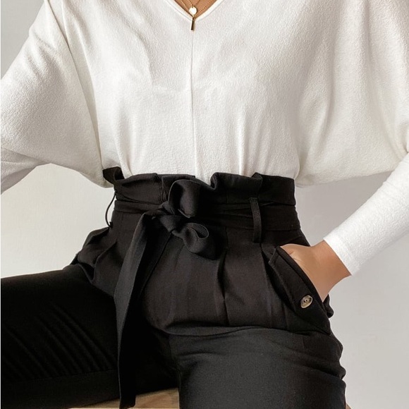 Lulus Pants - Black Paper Bag Waist Pants Lulus (S)